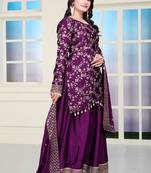 Wine chinnon silk embroidery work Suit set