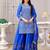 Blue color chinnon silk embroidery work Suit set