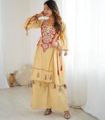 Cream color khadi cotton embroidery work navratri Suit set