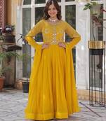 yellow embroidered anarkali gown