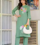 Shadow Green Embroidered Cotton Kurta and Pant Set