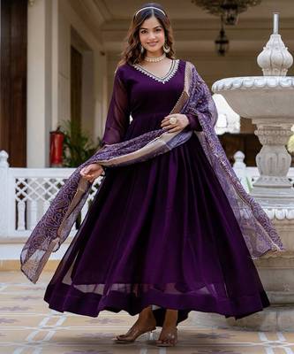 purple anarkali gown with dupatta 1