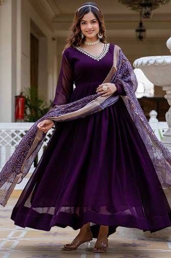 Regal wine georgette anarkali gown