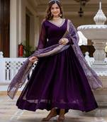 purple anarkali gown with dupatta