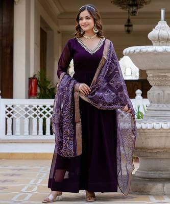 purple anarkali gown with dupatta 2