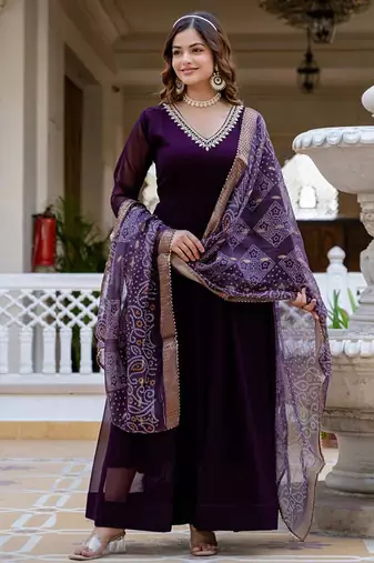 purple anarkali gown with dupatta