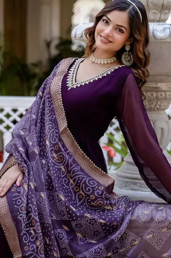 purple anarkali gown with dupatta