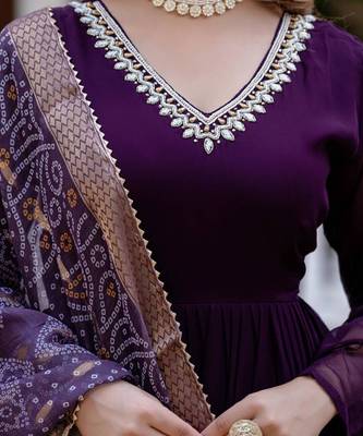 purple anarkali gown with dupatta 4