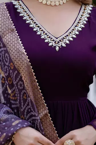 purple anarkali gown with dupatta