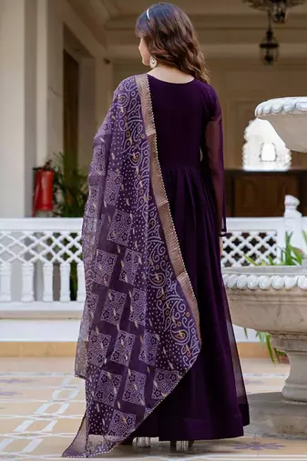 purple anarkali gown with dupatta
