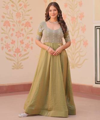 Olive embroidered gown 1
