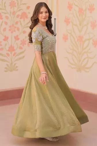Olive embroidered gown