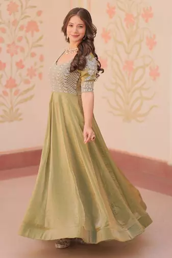 Olive embroidered gown