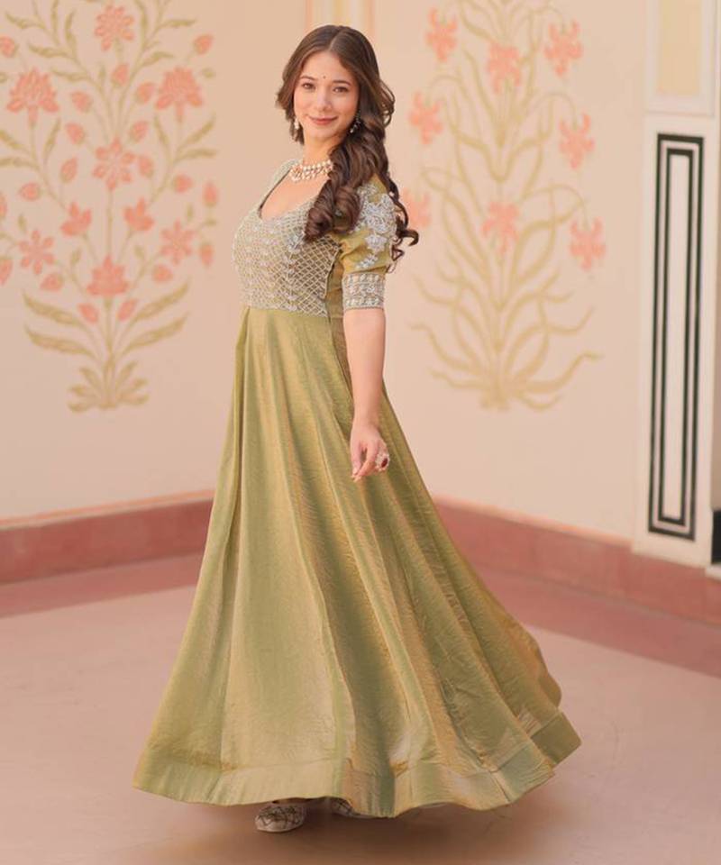 Olive embroidered gown
