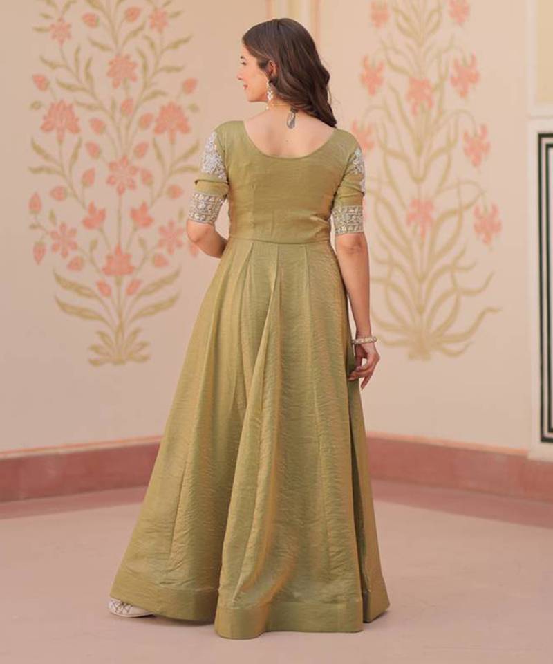 Olive embroidered gown