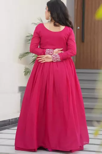 Pink embroidered georgette gown