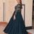 Teal bloom embroidered flared gown