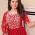 Regal red zari embroidered gown set