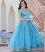 blue anarkali gown with embroidery