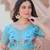 blue gold crush anarkali gown with embroidered sequins work