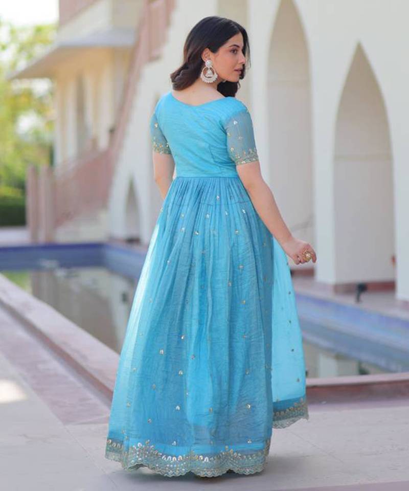 blue anarkali gown with embroidery