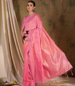 Charming baby pink banarasi silk saree with weaving details