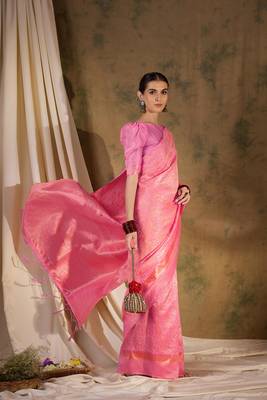 Charming baby pink banarasi silk saree with weaving details 2