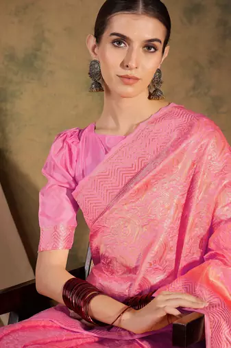 Charming baby pink banarasi silk saree with weaving details