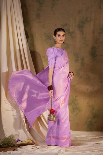 Regal lavender banarasi silk saree with weaving work