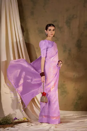 Regal lavender banarasi silk saree with weaving work