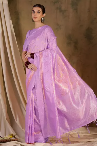 Regal lavender banarasi silk saree with weaving work