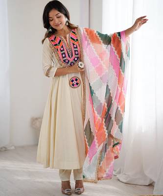 Off white embroidered anarkali with dupatta 1