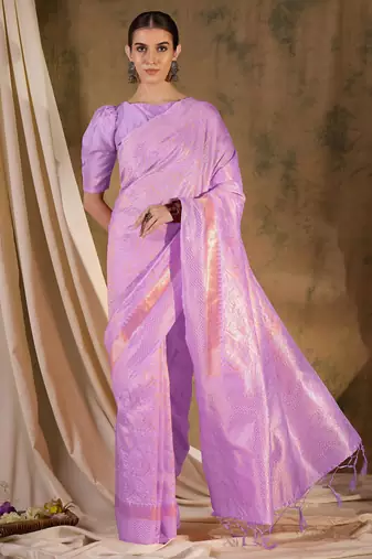 Regal lavender banarasi silk saree with weaving work