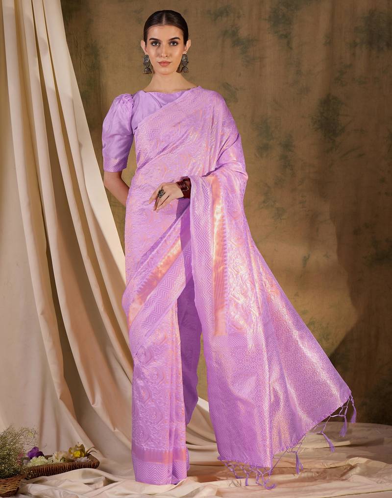 Regal lavender banarasi silk saree with weaving work