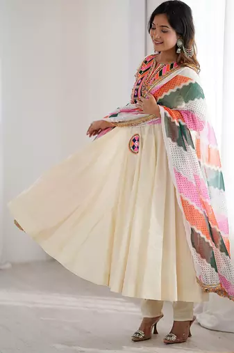 Off white embroidered anarkali with dupatta