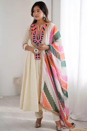 Off white embroidered anarkali with dupatta