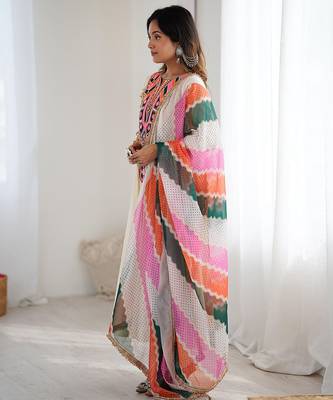 Off white embroidered anarkali with dupatta 4