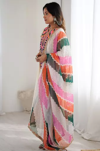 Off white embroidered anarkali with dupatta