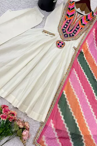 Off white embroidered anarkali with dupatta