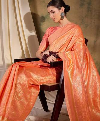 Soft peach banarasi silk saree with elegant weaving 1