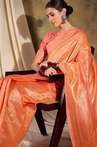 Soft peach banarasi silk saree with elegant weaving