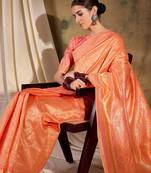 Soft peach banarasi silk saree with elegant weaving