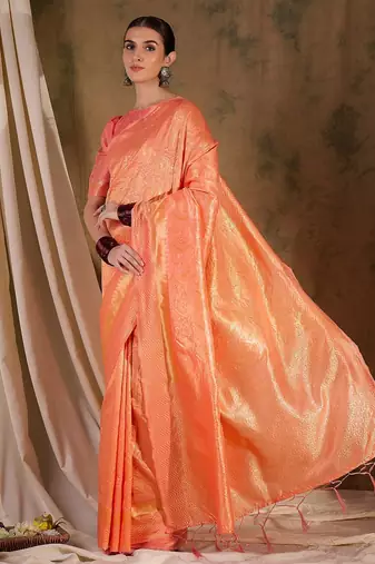 Soft peach banarasi silk saree with elegant weaving