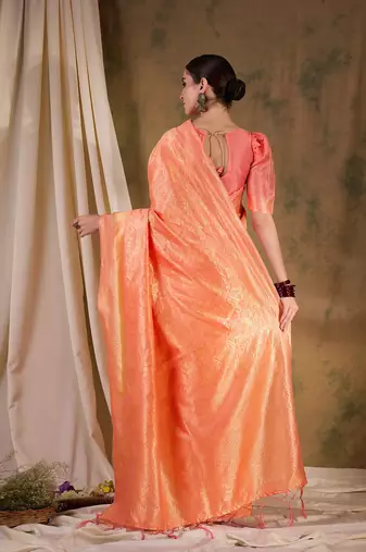 Soft peach banarasi silk saree with elegant weaving