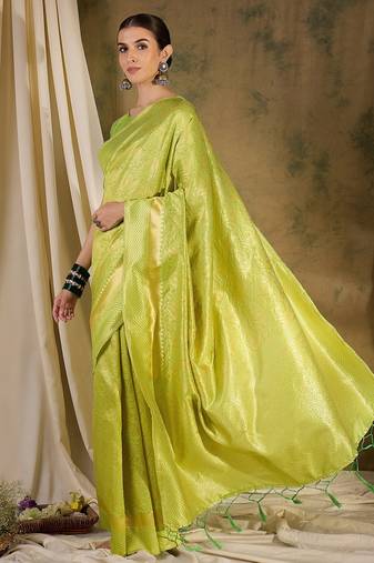 Refreshing pista green banarasi silk saree with weaving work