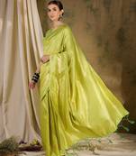 Refreshing pista green banarasi silk saree with weaving work