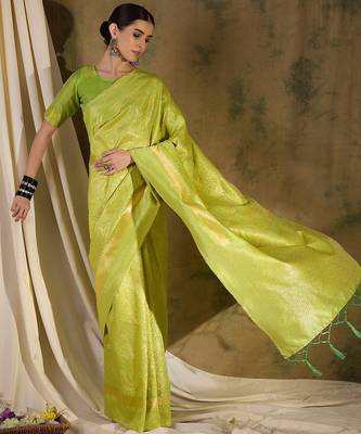 Refreshing pista green banarasi silk saree with weaving work 3