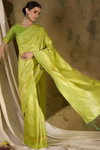 Refreshing pista green banarasi silk saree with weaving work