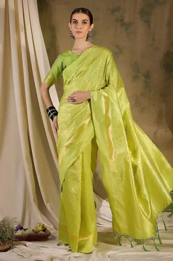 Refreshing pista green banarasi silk saree with weaving work