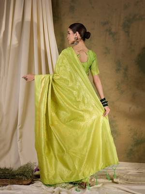 Refreshing pista green banarasi silk saree with weaving work 5